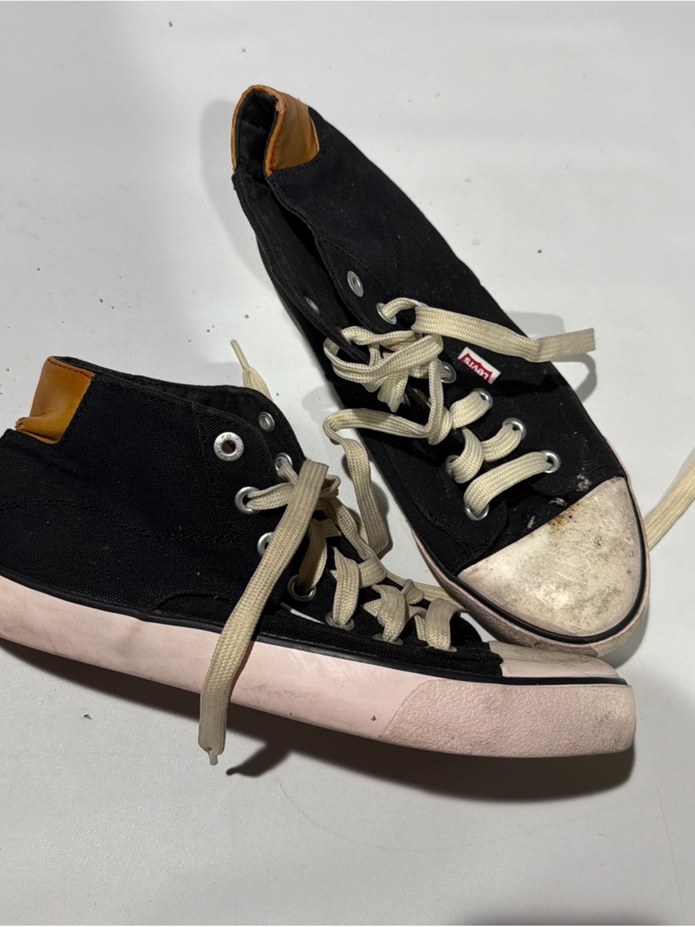 Levi's Black High-Top Canvas Sneakers with Tan Heel Tab